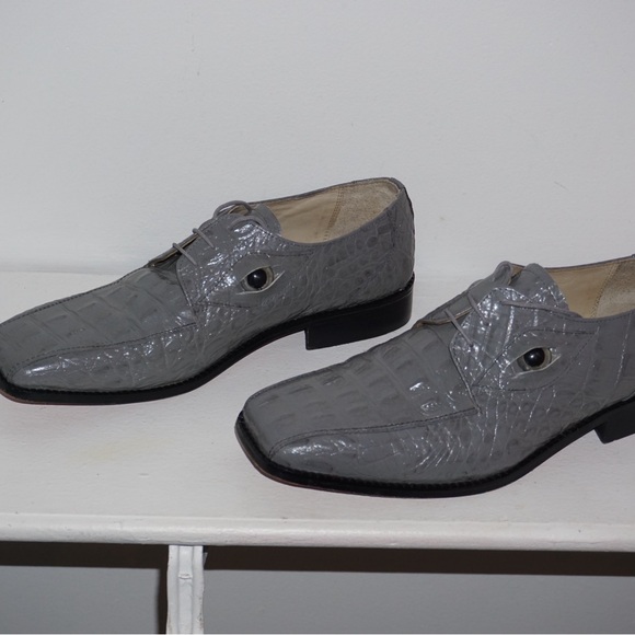 CROCODILE FACE VINTAGE CRAZY DRESS SHOES GREY LEATHER MENS 12 - Picture 6 of 6